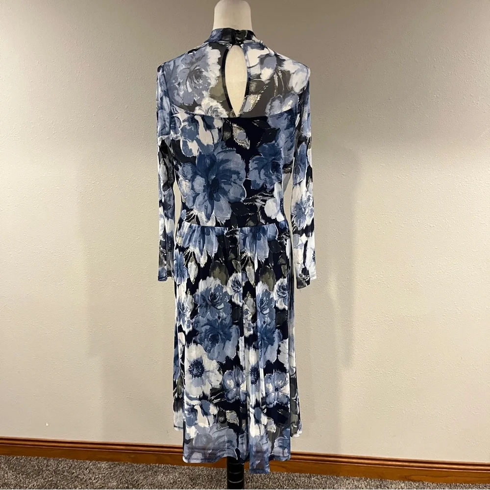 Enfocus Studio Blue Floral Mock-Neck Long Sleeve Midi Dress size 10‎